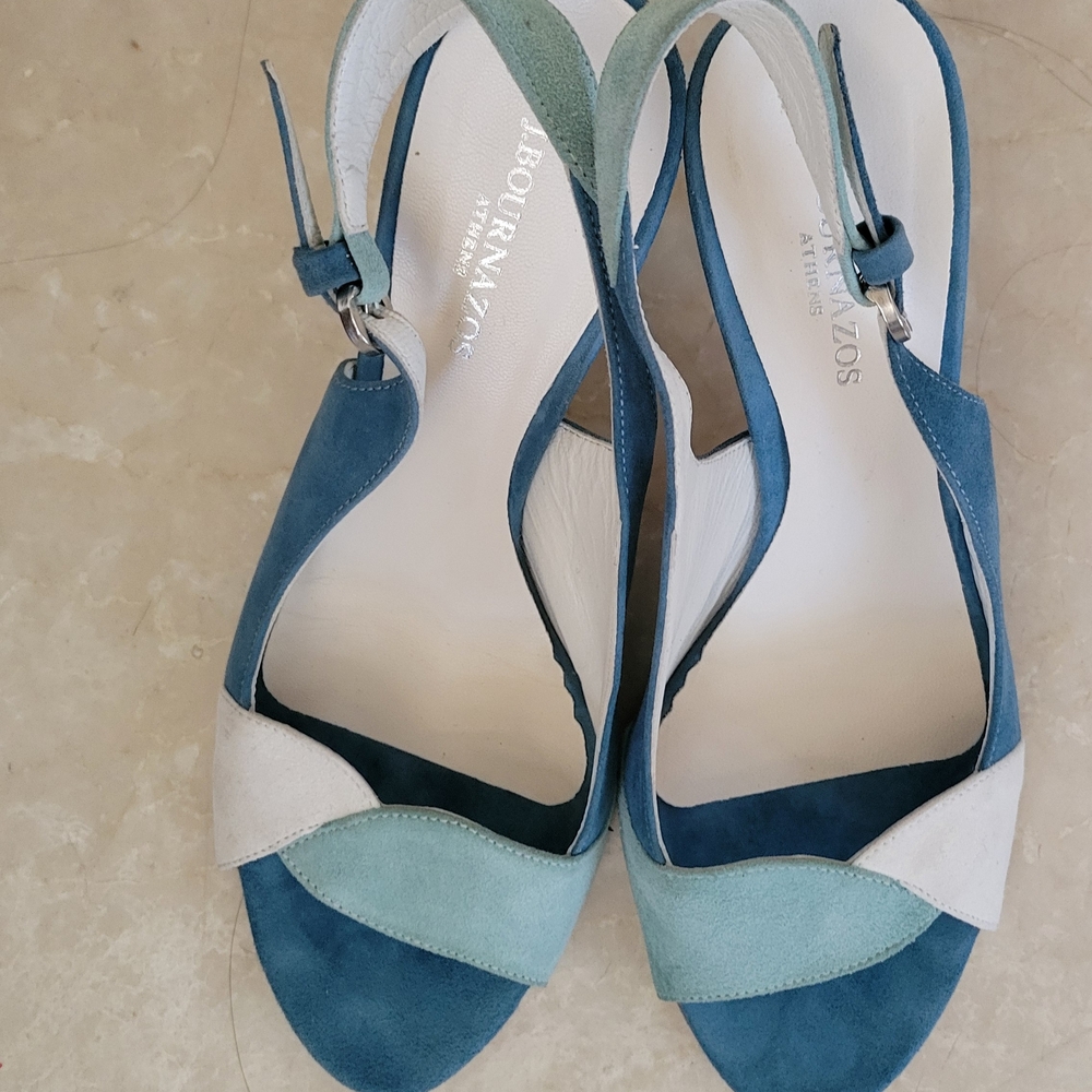 Elegant Blue and White Suede Sandals